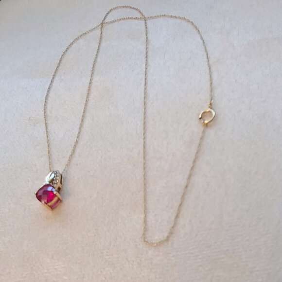 10k Heart Shaped Cultured Ruby Pendant with CZ Accents - Picture 10 of 10